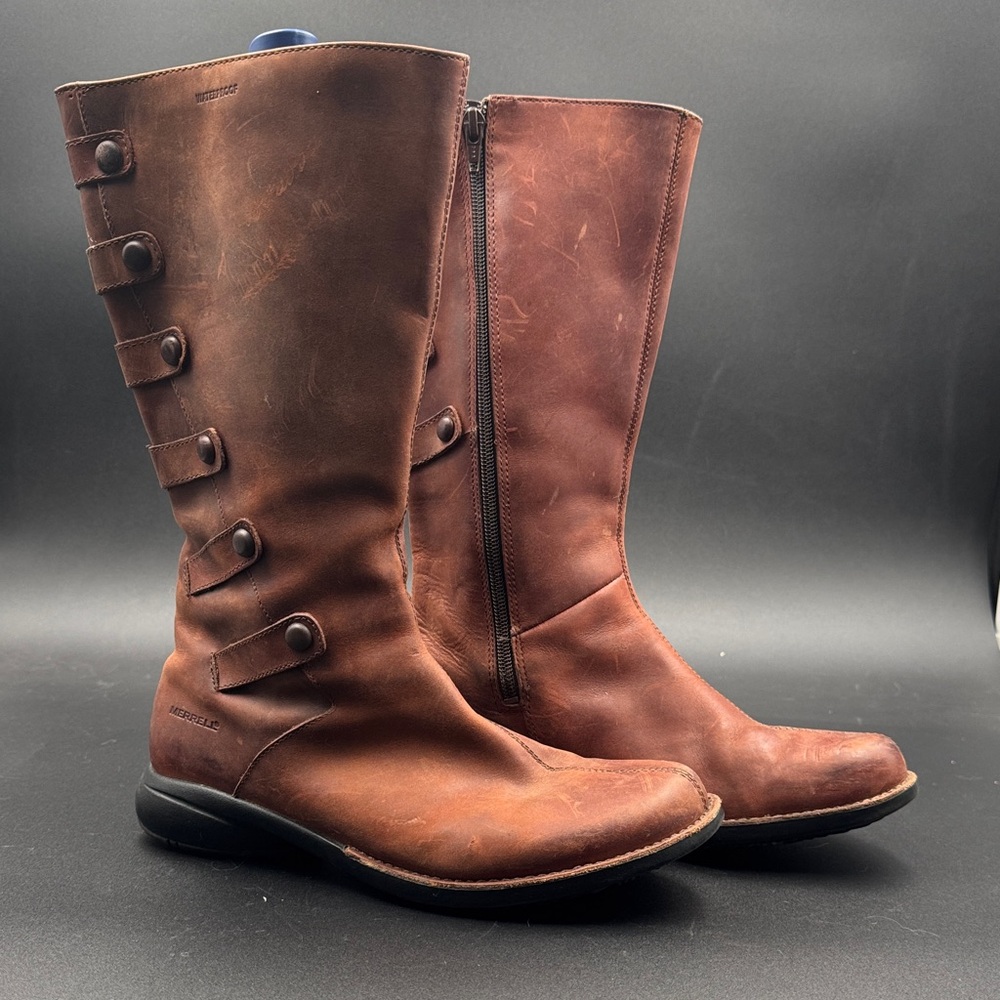 Merrell Women's Brown Leather Mid-Calf Zip Boots